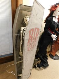 Coffin and skeleton prop