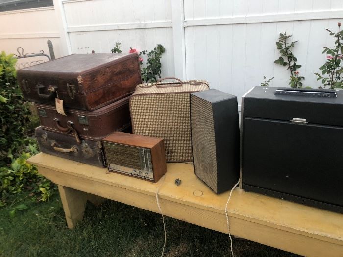 Record player, old suit cases