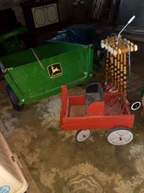 Wooden wagon, John Deere cart not for sale, croquet set