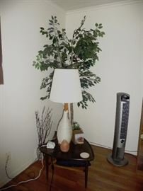 faux tree / vintage tri shaped table / rope lamp
