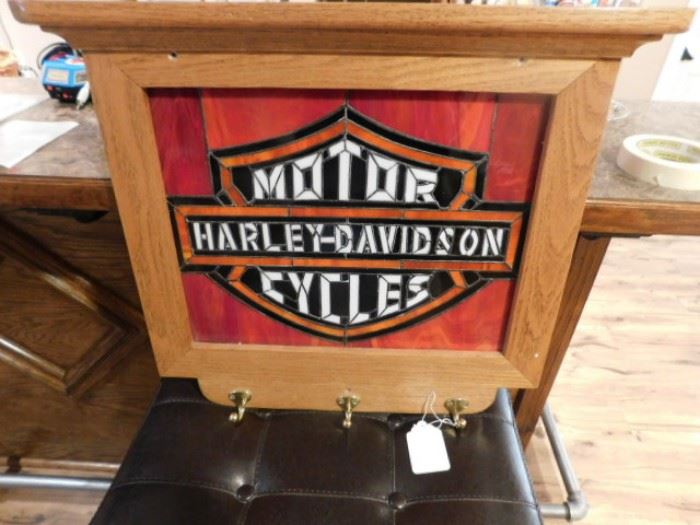 Motor Harley-Davidson Cycles leaded glass framed with hangers 