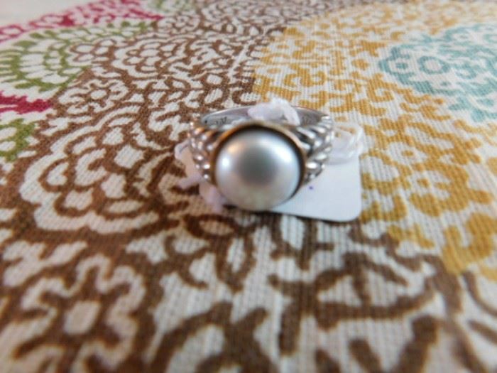 14 kt and.925 Pearl Ring Sz 6 