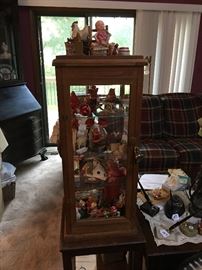 Antique Santas and Christmas, more. Display case for sale.