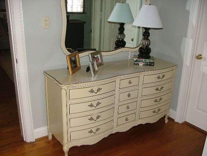 French dresser with mirror. Matching tall chest of drawers.