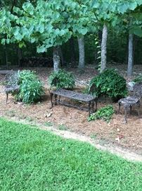 Iron garden furniture set. Bench and two chairs.