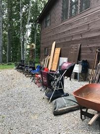Quad chairs, doors, tent, wheelbarrow, laundry room sink, etc.