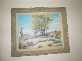 Jerry Pond Arizona Artist Oil Painting Palo Verde Tree (Signed)