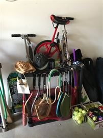 Sports Equipment, Scooter, Skateboard, Unicycle, Rackets
