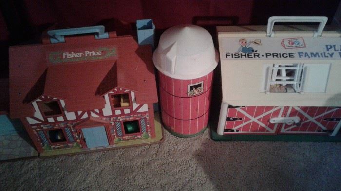 Fisher Price vintage house and Barn-silo, animals and the door still moos!