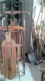 Sleds and yard tools and equipment