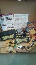 slot cars and track, one of 3 sets