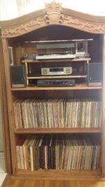 FRENCH STYLE PINE CABINET (WE TOOK THE DOORS OFF TO SELL OUT OF)....RECORDS , TURNTABLE, SPEAKERS, ETC.