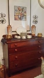 ANTIQUE CHERRY WOOD LINEN CHEST