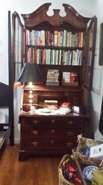 CHIPPENDALE STYLE BOOKCASE SECRETARY FULL OF BOOKS