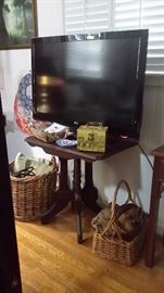FLAT SCREEN TV...ANTIQUE WALNUT TABLE