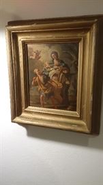 ANTIQUE ORIGINAL 1700'S -1800'S HAND PAINTED EUROPEAN RETABLO on COPPER PLATE