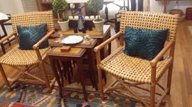 PAIR of QUALITY BAMBOO CHAIRS with  LACED LEATHER BACKS & SEATS