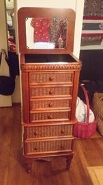 NICE STANDING JEWELRY CHEST WITH 6 DRAWERS AND SWING OPEN  SIDE POCKETS FOR NECKLACES