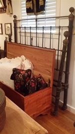 ANTIQUE IRON BED...CEDAR CHEST WITH DESIGNER PILLOWS