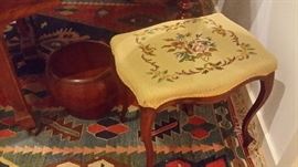 ANTIQUE STOOL WITH TAPESTRY TOP