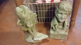 CONCRETE FISH FOUNTAIN TOPPER...CONCRETE BUST OF ELVIS...(THESE ARE FAIRLY LARGE)