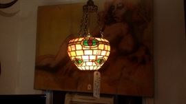 ANTIQUE STAINED GLASS HANGING LAMP