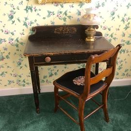 Sweet Hitchcock dressing table together with a Victorian needlepoint chair