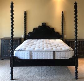AMAZING 4-Poster Turned King Bed w Carved Detail (Mattress/BS NOT included) 
