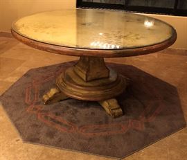 Alexander Sinclair 60" Dining Table w Painted Birds and Glass Table Top, Octagon Rug