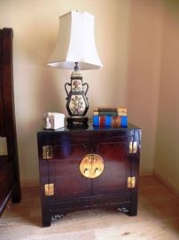Mid-century Asian nightstand, two available, Matching gentlemen's dresser available too