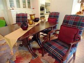 Duncan table with 4 Plaid chairs, Duncan chairs are available too