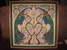 Beautiful Needlepoint designed and executed by Mrs. Thompson MacDonald depicting Vintage Batchelder Pottery Panel. Original Pottery Panel was on display but then owned by nephew of Batchelder Family.  Letter and provenance to document. 