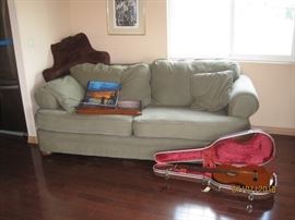 Brushed Denim Sofa, Takamine C132S Guitar in case, Howell Print