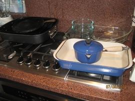 La Crueset Large Roast Pan and covered Sauce Pan