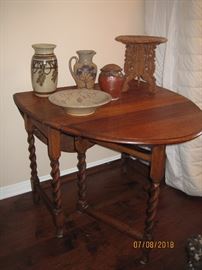 Barley Twist Gate Leg Oak Table with Contemporary Pottery Pieces by local artists.