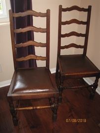 Antique Ladder Back Chairs with Leather Seats