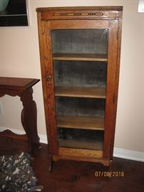 Small Glass Front Cabinet, Antique oak.