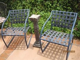 Pair of patio chairs with pedestal