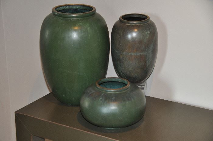Wonderful heavy painted copper vases!