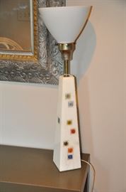 Amazing marble and glass tile  mid century table lamp, 26.5” h 
