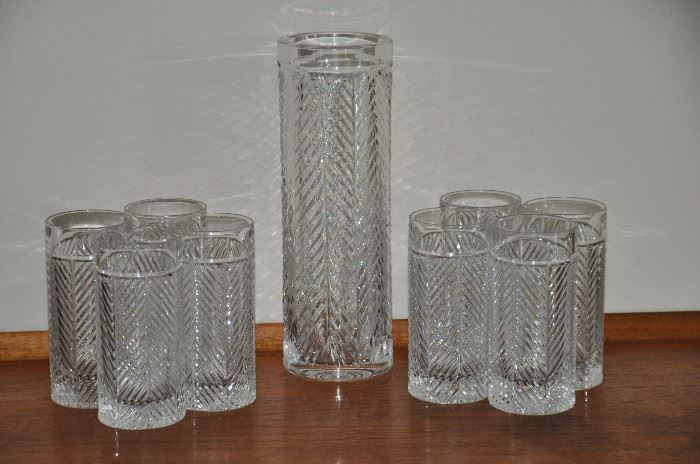 Stunning Ralph Lauren herringbone crystal tumbler shown with a matching Ralph Lauren cylinder vase!