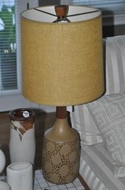 One of a pair of RARE fantastic mid century ceramic lamps signed Jane and Gordon Martz, Marshall Studio . 26” high.