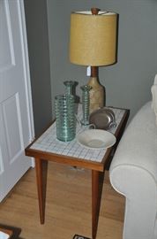 Matching mid century tile end table, 18” x 15” x 18”