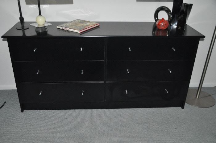 6 drawer black lacquer Bright Ideas dresser, 60'w x 28"h x 16.5"d