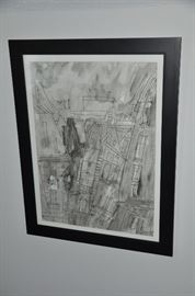 "City" black and white print double matted, signed and framed 22" x 28" 