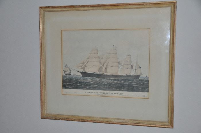 Clipper Ship "Great Republic" engraving, double matted and framed 21" x 18" 