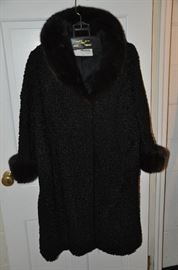 Vintage black Persian Lamb coat with fur trim, size large