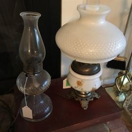 Oil Lamp & Hurricane Oil Lamp converted to electric (hand painted)