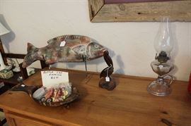 fish decor and hurricane lamp