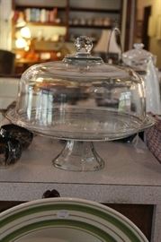 covered glass cake stand 